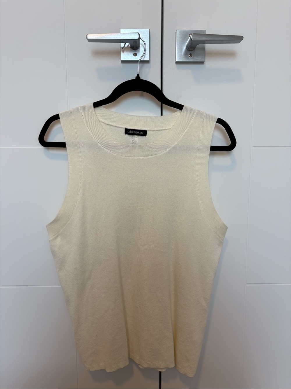 Cable & Gauge Knit Sleeveless Tank Top - Cream